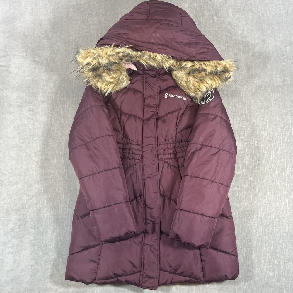 Free Country Girls  Size M 10 12‎ Burgundy Quilted Hooded Puffer Coat Jacket